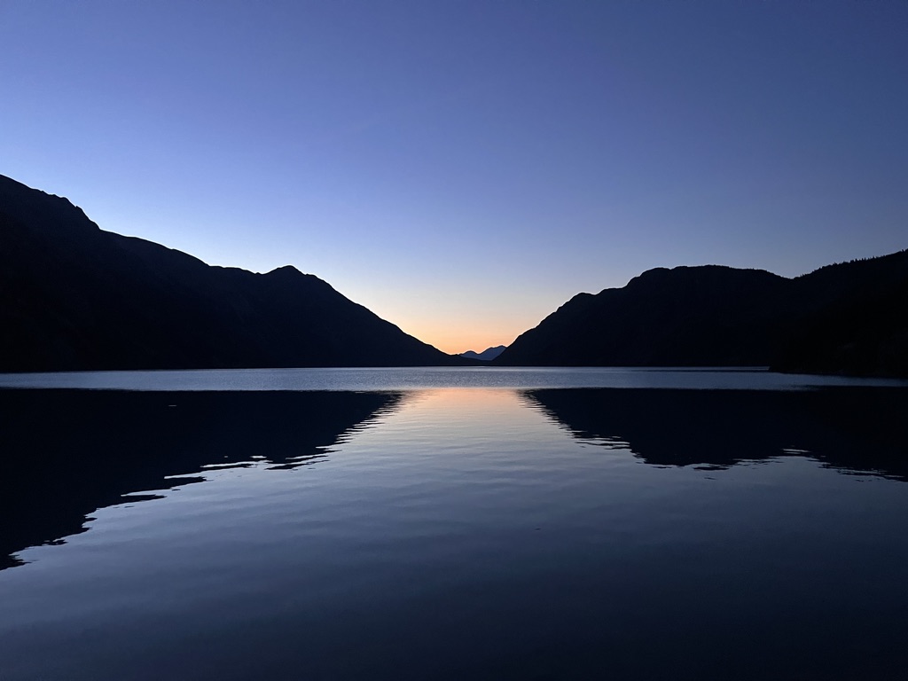 sunset at an atlin lake inlet